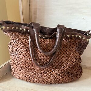 Constanza Rota Brown Woven Leather Made in Italy Studded Tote Bag